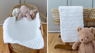 Super Chunky Crochet Baby Blanket Pattern So SOFT and SNUGGLY 1 Row Repeat [upl. by Eniliuqcaj226]