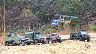 116 Scale Military WPL B363 Ural Trailer B16KM Torro M16 135 Helicopter YU XIANG F07 UH1 Huey [upl. by Timmie]