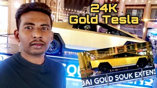 24k gold tesla car in New gold souk  Dubai tesla gold newcar ccparts [upl. by Nilpik]