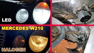 Mercedes W210 How to install LED bulbs H7 in Dipped Beam  Installation LED H7 6500K on Mercedes [upl. by Efeek]