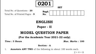 Inter 2nd Year English Model Paper1 70Syllabus 2022 [upl. by Waers]