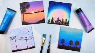 4 Easy Mini Canvas Ideas  Acrylic Painting for Beginners [upl. by Une]