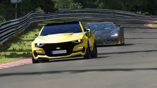 Chevolet Camaro Bumblebee vs Lamborghini Centenario Autobot Hot Rod at Nordschleife [upl. by Amlet]