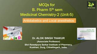 Antidiabetics and Local anesthetics MCQs for B Pharm 5th sem Medicinal Chemistry2 Unit5 [upl. by Ardnohs]