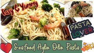 SEAFOOD AGLIO OLIO PASTA  SUPER EASY  YUMMY  ChriceLii GTV [upl. by Eluk]