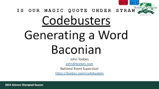 CodeBusters  Generating a Word Baconian [upl. by Vallonia]