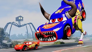 Epic Escape From Lightning McQueen Eater Monsters in BeamNGDrive Insane Crashes amp Stunts [upl. by Thomajan]