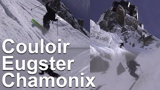 Couloir Eugster première en monoski Aiguille du Midi Chamonix MontBlanc pente raide montagne [upl. by Gnaw]