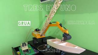 Excavadora Hidráulica CAT330  Lanchas rápidas  Grúa de orugas  Con Arduino  Tres en uno [upl. by Gertrudis]