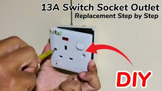 How to Replace 1 Gang 13A Switch Socket Outlet  Broken 13A Plug Socket Replacement DIY [upl. by Gnen481]