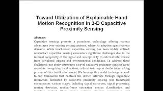 Toward Utilization of Explainable Hand Motion Recognition in 3 D Capacitive Proximity Sensing [upl. by Naes236]