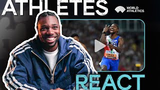 Noah Lyles reacts to 🇺🇸s 4x100m gold  Athletes React [upl. by Eugenie]