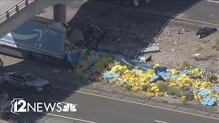 2 dead after Amazon semitruck hits overpass [upl. by Ahsem637]