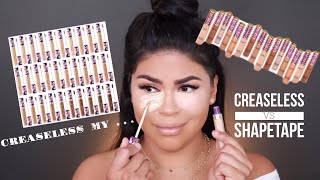 TARTE COSMETICS CREASELESS NEW PACKAGE VS SHAPETAPE CONCEALER  MAKEUPBYGRISELDA [upl. by Annia]