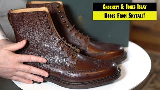 Crockett amp Jones Islay Boots In Dark Brown Scotchgrain Review  James Bond Boots From Skyfall 4K [upl. by Aimehs656]