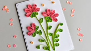 How to Make  Greeting Card Quilling Flowers  Step by Step  Kartka Okolicznościowa [upl. by Odey]