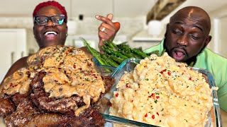 SMOTHERED STEAK amp MASHED POTATOES MUKBANG EATING SHOW [upl. by Allard]