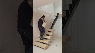 Central spine staircasewoodworking home construction [upl. by Myk]