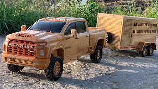 Wood Carving  Chevrolet Silverado uniqueness with ability to tow large container  Woodworking Art [upl. by Ynos214]