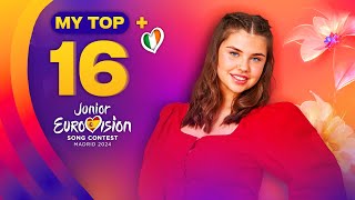 Junior Eurovision 2024 MY TOP 16 so far NEW🇮🇪 [upl. by Daisi]