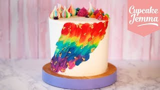 Spectacular Rainbow Painted Party Cake Tutorial  Cupcake Jemma [upl. by Euqirne]