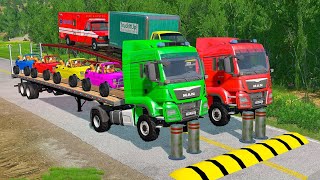 TRANSPORTING PIXAR CARS amp FRUITS WITH COLORED amp JOHN DEERE vs CLAAS vs TRACTORS  BeamNGdrive 962 [upl. by Aivatnuhs]