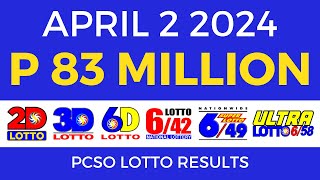 Lotto Result April 2 2024 9pm PCSO [upl. by Dunning]