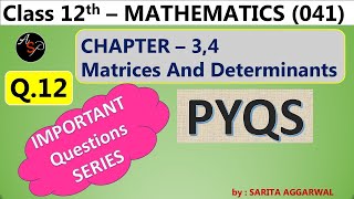 PYQS  Class 12 Maths  Important Questions Series  Matrices and Determinants [upl. by Lleryd]