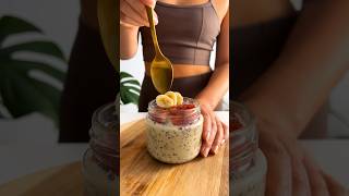 Peanut Butter and Jam Overnight Oats 🍓 plantbasedrecipes vegan [upl. by Delanie504]