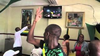 Jamaica Celebrates  Olympics 200m Mens Final  Jucci Patties [upl. by Inor546]