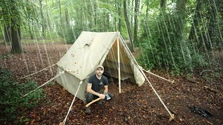 First Night Camping in WW2 Officers Tent  Heavy Rain [upl. by Archer]