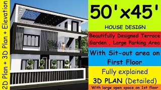 50X45 House Design  5045 House Plan  50 by 45 House Naksha  House Design with Terrace Garden  🏠 [upl. by Nolita620]