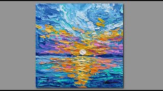 Acrylic Sunset Painting in 12 minutes using a palette knife [upl. by Nueoht]