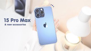 iPhone 15 Pro Max Blue titanium 🌌 Unboxing aesthetic setup  USBC accessories  New Airpods Pro [upl. by Ellirpa]