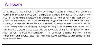 An example of Rent Seeking would be orange growers in Florida and California getting a tax placed [upl. by Tearle]