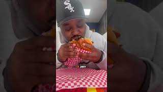 I tried the Halal Fried Chicken Sandwich with Beef Patty at Hangry Clucks  South Side Chicago [upl. by Kenay256]