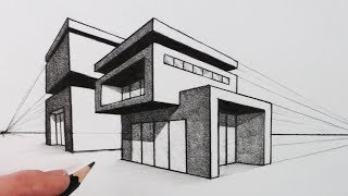 How to Draw a House in Two Point Perspective Modern House [upl. by Cyprian]