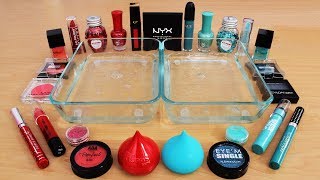 Mixing Makeup Eyeshadow Into Slime Red vs Teal Special Series Part 54 Satisfying Slime Video [upl. by Eilasor]