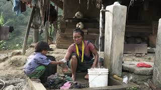 Washing cloths by using primitive technology  Traditional village life [upl. by Aleirbag]