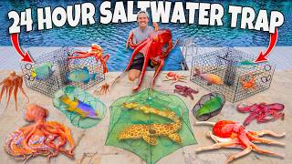 24 HOUR FISH TRAP Catches TONS of FISH For My SALTWATER POND Creepy OCTOPUS [upl. by Shaver400]