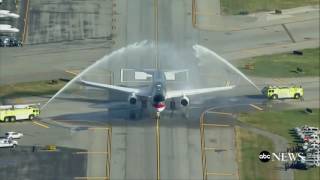 Trump Plane Given Water Cannon Salute [upl. by Strait22]