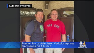 Jason Varitek surprises fan wearing his Tshirt at Canobie Lake Park [upl. by Eniliuqcaj803]