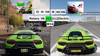 NFS Unbound vs Assetto Corsa  Cars Engine Sound Direct Comparison  Different Engine Types [upl. by Claudetta]