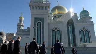 Vladimir Putin inaugurates Moscow mosque with Turkish Palestinian leaders Erdogan and Abbas [upl. by Ianteen]