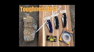 Toughness Test K390 vs Cruwear vs S110V [upl. by Feldstein]