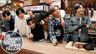 BTS and Jimmy Serve Katzs Deli Pastrami Sandwiches in NYC  The Tonight Show [upl. by Ahsino]