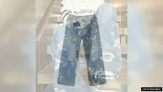 2024 Mens Fashion Floral Printed Jeans Korean Style Autumn Denim Pants High Review [upl. by Eiddam]