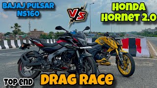 Honda hornet 20 vs bajaj pulsar ns160 drag racens 160 vs hornet 20 drag racens160 vs hornet20 [upl. by Eceinehs]