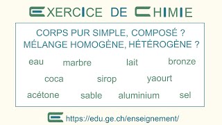 1A4Da Corps purs et mélanges exemple dexercice avec sa résolution [upl. by Groome]