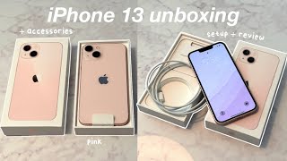 iPhone 13 Pink Unboxing amp Review 2024 ☁️🤍 128GB  accessories [upl. by Ellehciram]